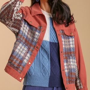 Umgee Mixed Plaid Jacket | NWT | Boho Patchwork | Sunset | Size Small Only